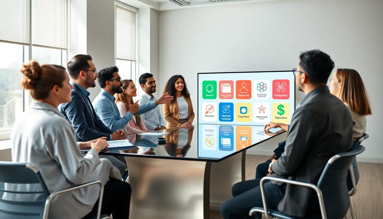 diverse scholars discussing academic disciplines in a modern conference room.